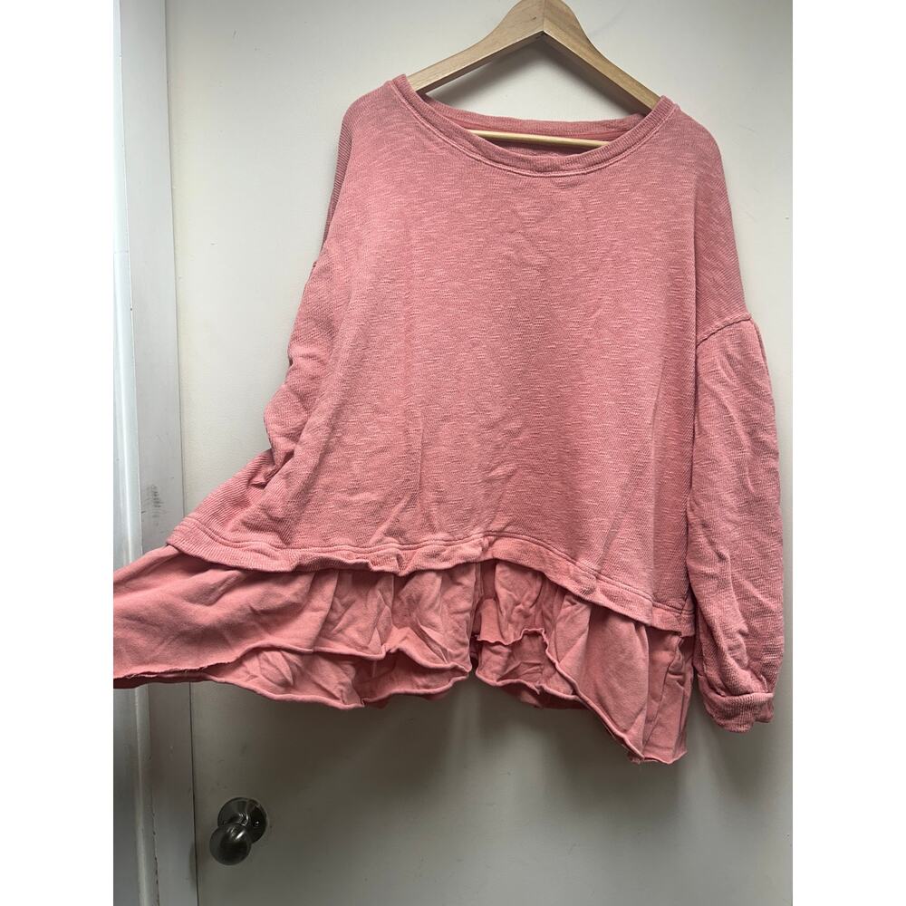 We The Free Coral Ruffled Hem Long Sleeve Top L 100% Cotton by Free People - Picture 2 of 7